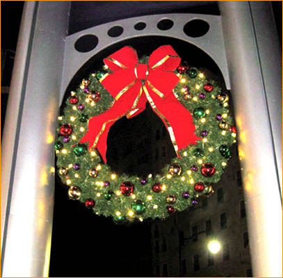 Building Front Wreath with Bow and Ornaments