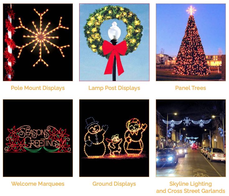 Photos - pole, ground and lamp displays. With welcome signs, skyline lights and street garlands