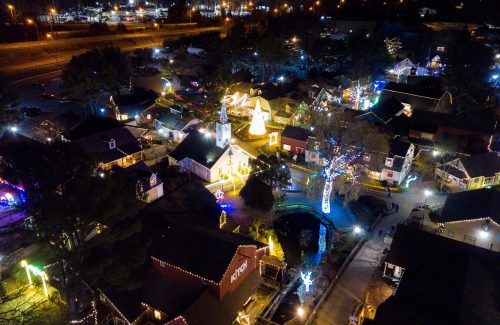 Aerial view of christmas lights in shopping center