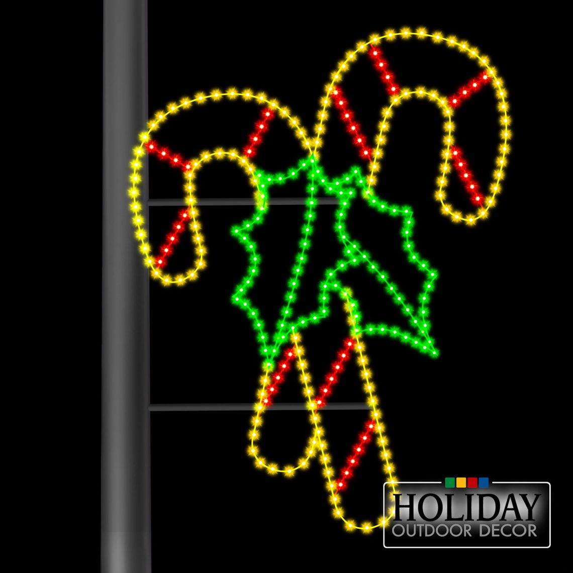 Holly n' Canes Pole Mount Holiday Outdoor Decor