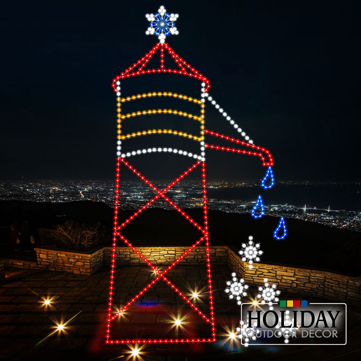 Silhouette Snowflake Water Tower (Animated) - Holiday Outdoor Decor