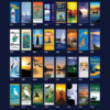 picture of four rows of eight banners totaling 32 banner showing examples of outdoor and wildlife.