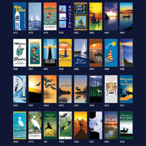 picture of four rows of eight banners totaling 32 banner showing examples of outdoor and wildlife.