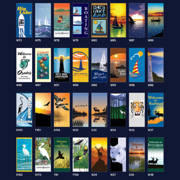 picture of four rows of eight banners totaling 32 banner showing examples of outdoor and wildlife.
