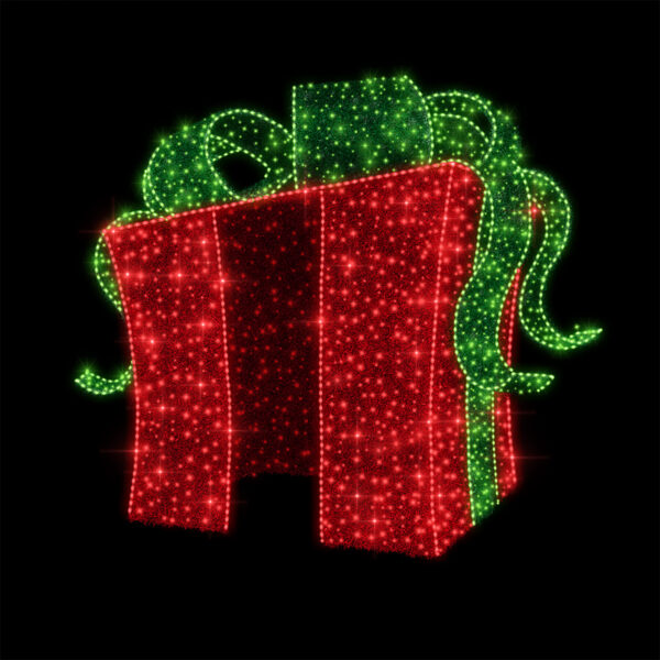 Stunning Red Glowing gift box with Green ribbons